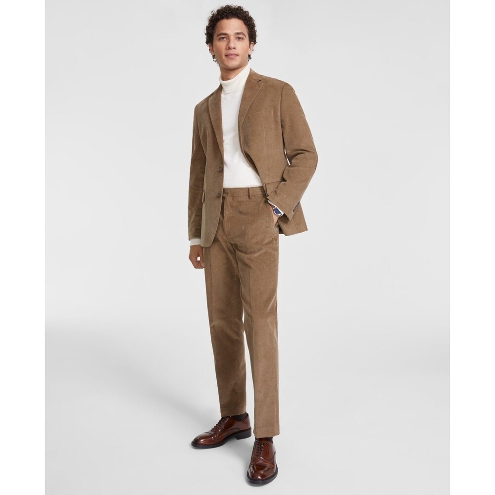 $395 NEW TOMMY HILFIGER MENS 48R TAUPE 2 PIECE CORDUROY SUIT WITH PANTS 38X32